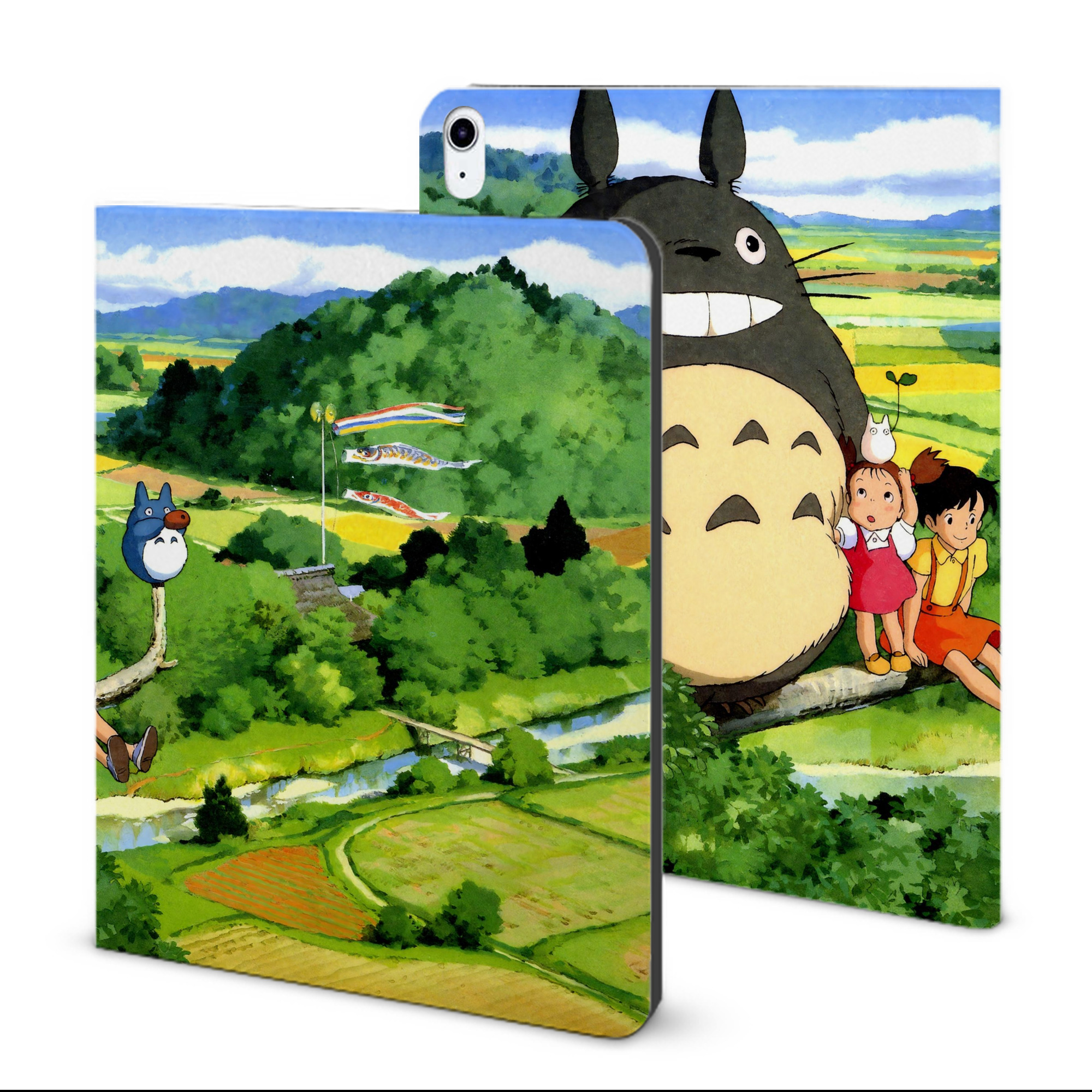 （画像用） となりのトトロ 草壁メイ 草壁サツキ My Neighbor Totoro Satsuki Kusakabe Mei Kusakabe IPad ケース ブック型 PUレザー TPU 耐衝撃 軽量 薄型 ペン収納なし 全面保護 IPad 各モデル対応